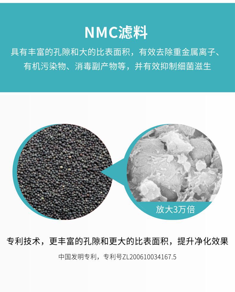 NMC濾料具有豐富的孔隙和大的比表面積，可有效去除重金屬離子